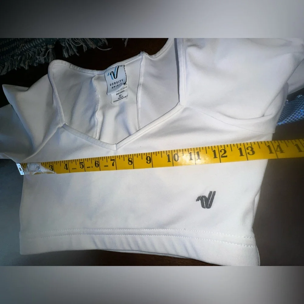 UGC CHEER Shell-Sz S white/maroon/light blue & White pleated CHEER skirt-Sz XS